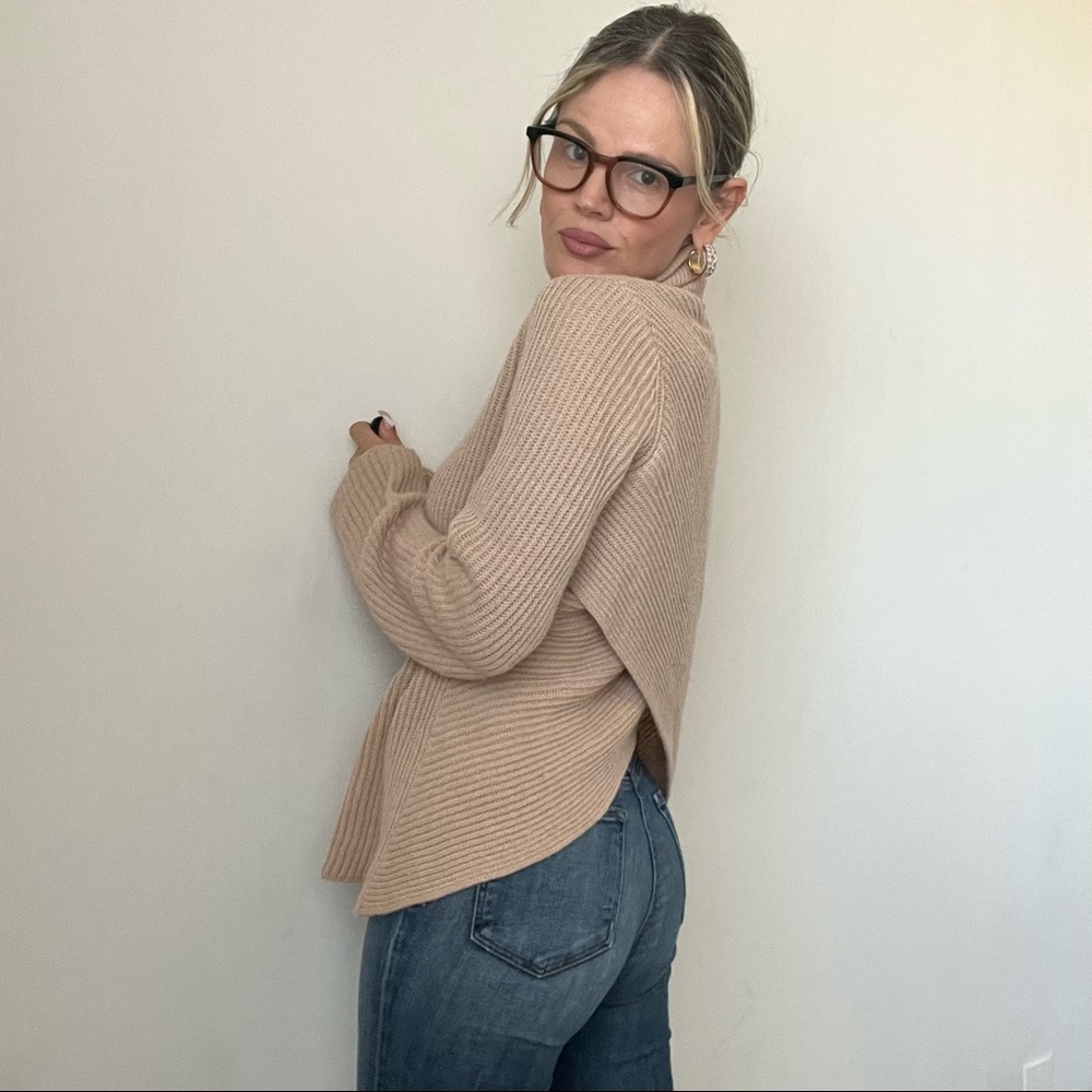 ALC Tulip Open Back Turtleneck Sweater in Cream wool cashmere